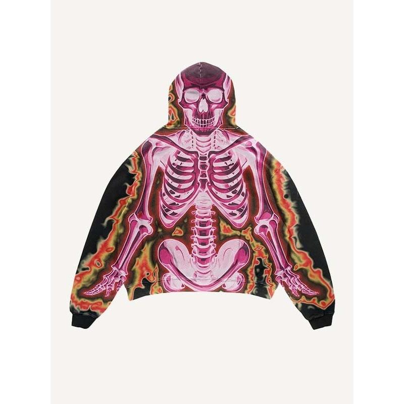 Felpa con cappuccio da uomo Street Fashion Trend Brand Teschio Stampa Digitale 3D Casual Larga