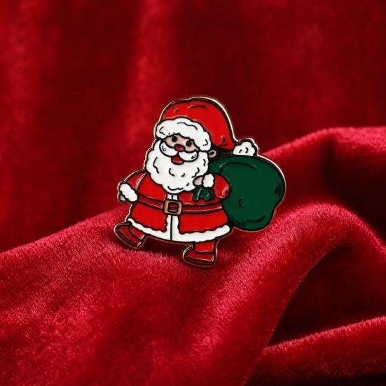 Christmas Santa Claus Brooch, Cartoon Xmas Tree Bell Stocking Gift Bag Enamel Pin, Badge Pin for Clothes Bag Hat Scarf Suit