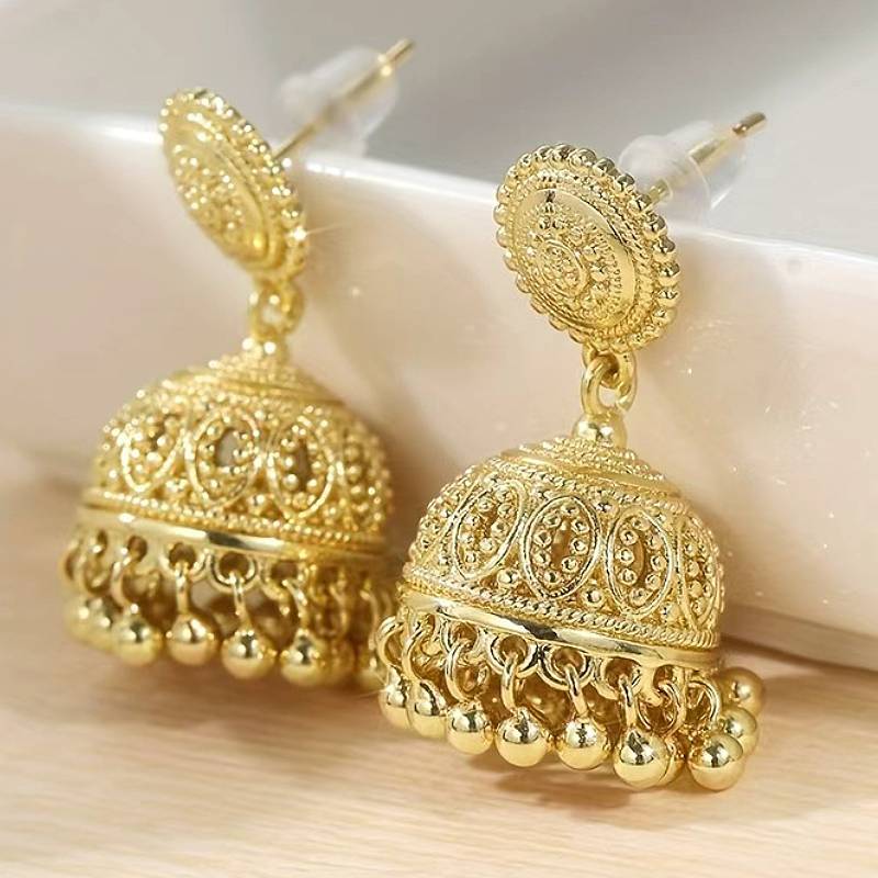 

Huitan Gorgeous Women Drop Earrings Bell Design Gold Color Luxury Accessories for Wedding Party Elegant Fashion Metal Zircon