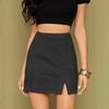 Women's High Waist Faux Suede Side Split Short  Skirt