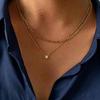 Exquisite French Stainless Steel Zirconia Double Layer Pendant Necklace - Summer Waterproof Figaro Clavicle Chain for Women
