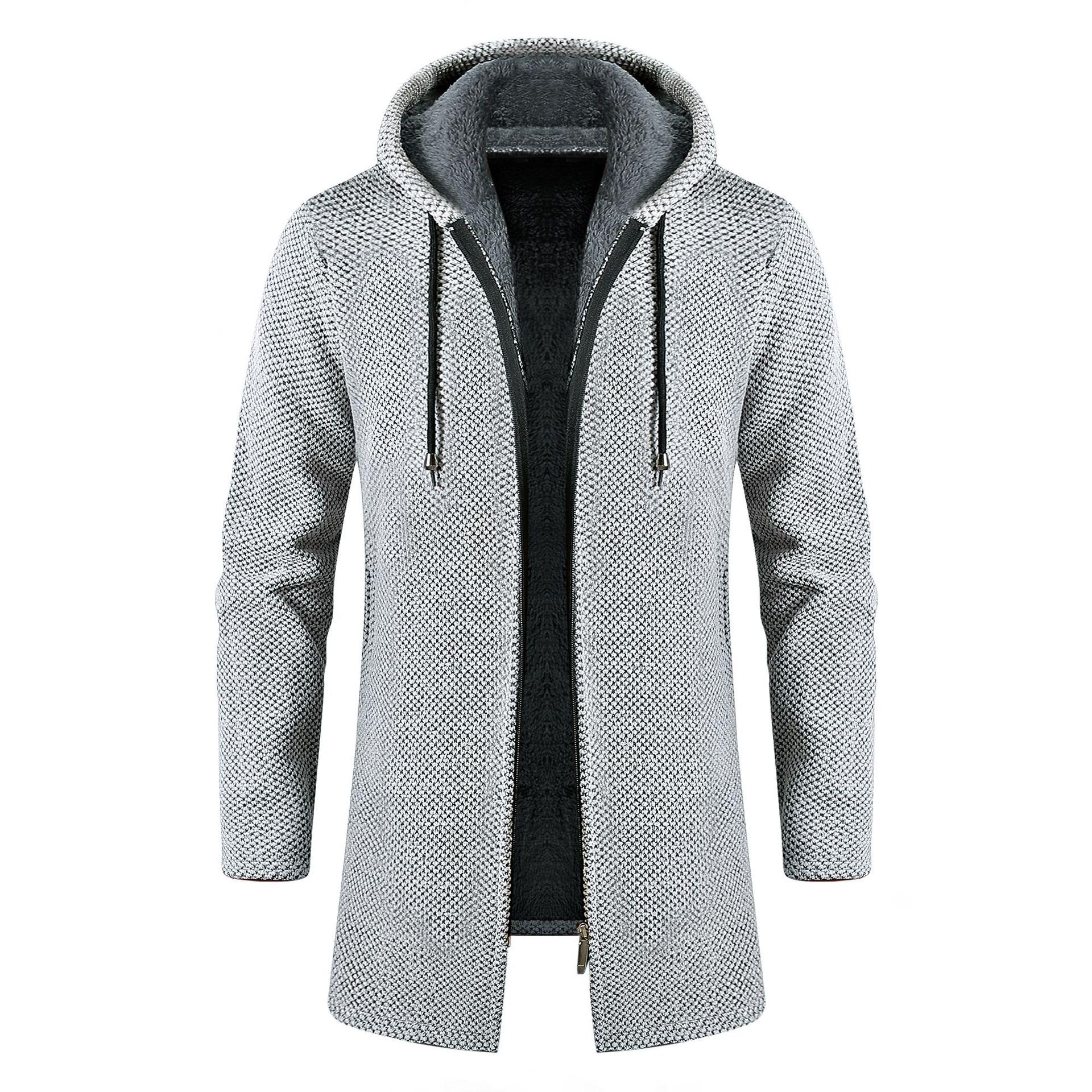 

Мужской осенне-зимний кардиган из синели с капюшоном и плотным вязаным свитером на бархатной подкладке L