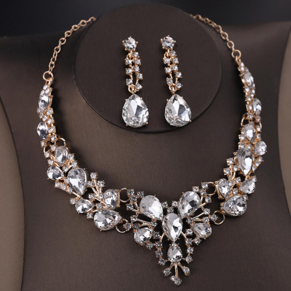 3pcs Women's Zircon Sets with Crystal Rhinestones, Women's Necklaces, Earrings Sets, Wedding Accessories