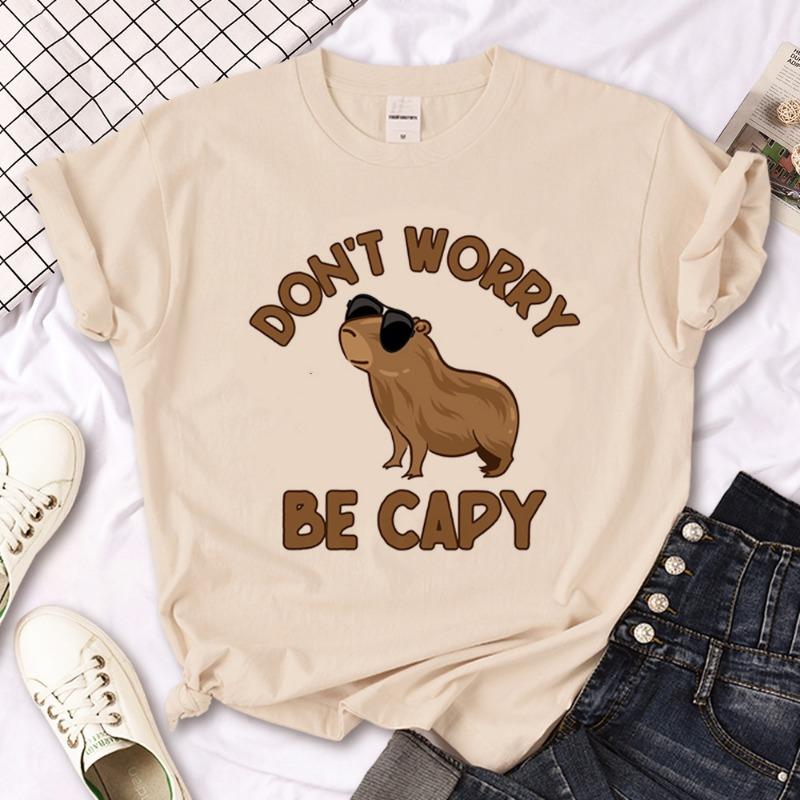 4 To14Y Girls Casual Capybara Print Short Sleeve T-Shirt 2026 New Cute Spring Summer Y2k Children's Crew Neck Tee Tops