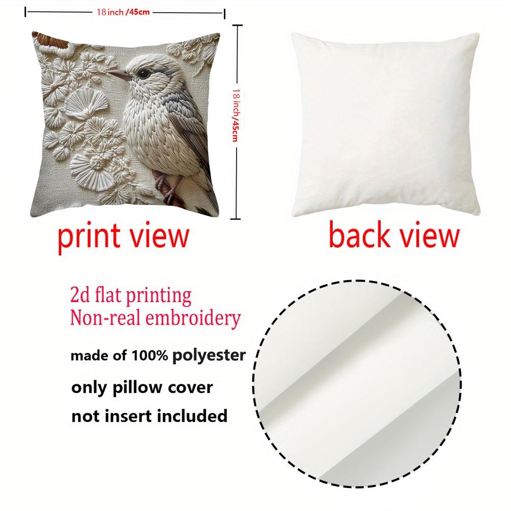 1 Pillowcase 2D Flat Printed Embroidered Bird Pattern Decorative Pillow Polyester Pillowcase Sofa Cushion Cover