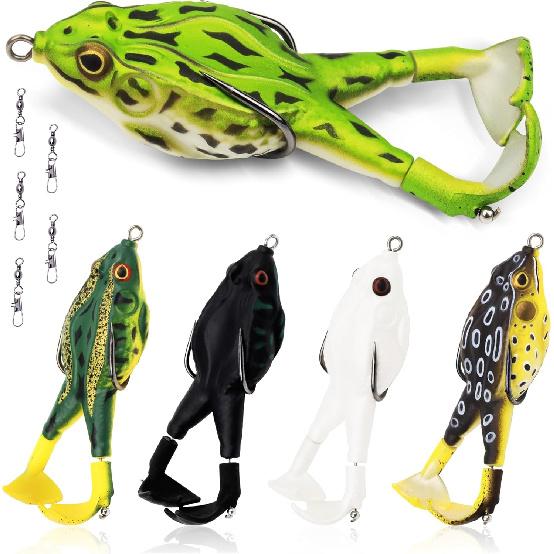 Top Water Soft Frog Bass Fishing Lures Kit, Double Propeller Legs, 5 Connection Rings, Thickened Silicone Skin, Bigger Splash More Attractive,