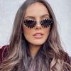  New Triangle Cat Eye Sunglasses Alloy Rimless Crystal Shiny Sun Glasses Female Unique Elegant Green Rhinestone Shades