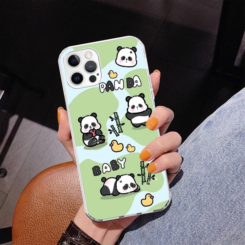 Cartoon Cute Panda Bear Phone Case For iPhone 17 Air 16 Pro Max 16E 15 + 14 Plus 11 12 13 Mini 7 8 SE Gift Print Cover Fundas 17
