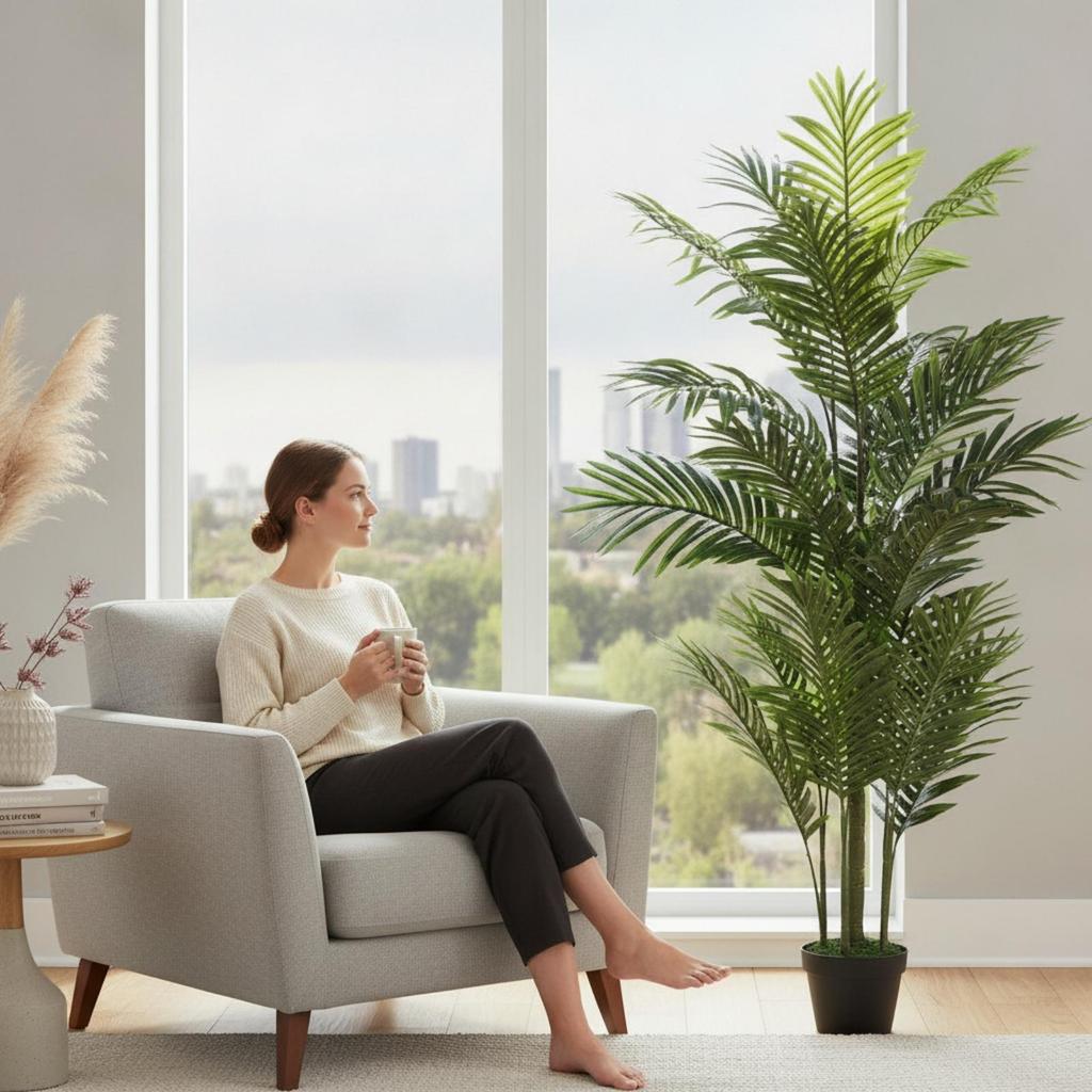 Artificial Palm Tree Authentic Potted Realistic for Living Room, Office, Entryway