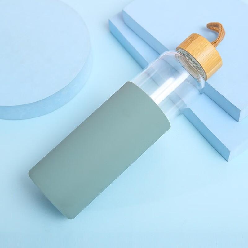Bamboo Lid Glass Water Bottle with Silicone Sleeve