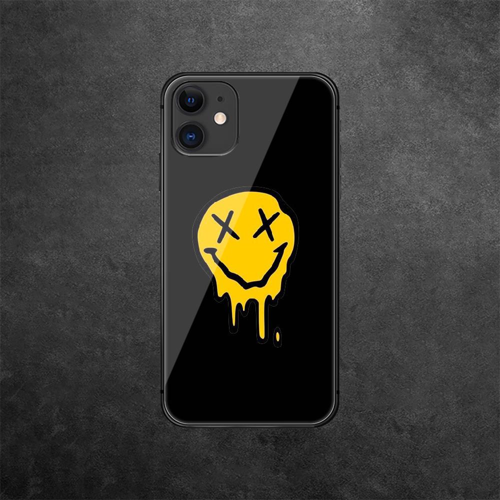 Smiley ansiktsmønster herdet glass telefondeksel for iPhone Samsung Galaxy OnePlus Oppo Xiaomi Redmi Note SA 7 8 9 10 11 12 13 14 20 21 22 53 Pro Ultra