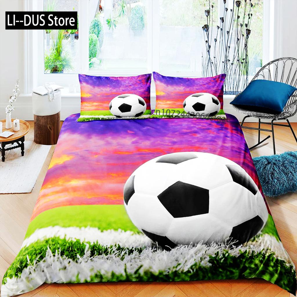 Green Football Field King Queen Duvet Cover Soccer Field Comforter Cover Boys Men Sport Games Bedding Set Polyester Quilt Cover