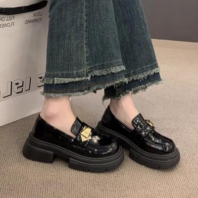 Plateau Schuhe im britischen Stil kleine Lederschuhe Damen 2025 neu Frühling und Herbst Einslipper schwarz Einzelne Schuhe Mary Jane Schuhe Loafer