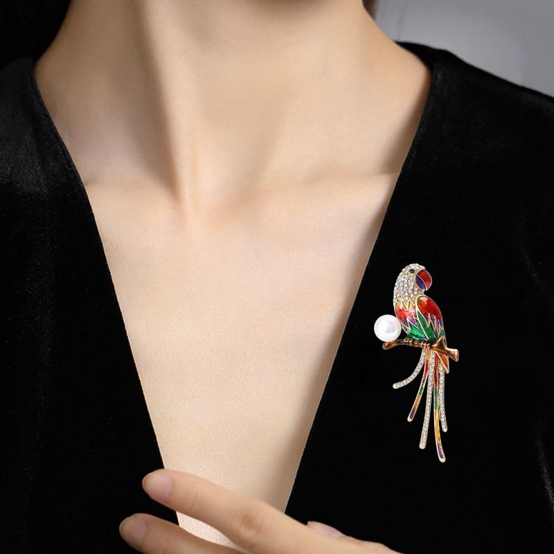 Emaille Papagei Brosche, High-End Damen Exquisit und Nischen Designgefühl, Vogelbrosche, Bekleidungsaccessoire Anstecknadel