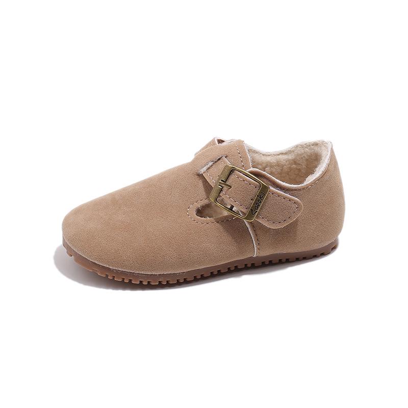 Children's Winter 2025 Cotton & Leather Shoes – Soft Sole, Fleece-Lined Birkenstock Style for Boys & Girls