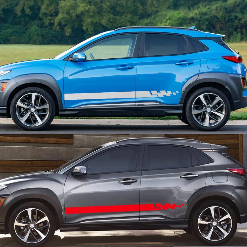 Car Door Side Vinyl Stickers For Hyundai Kona Hybrid N Line Electric Auto Graphic Stripes Racing Sport Styling Decal Accessories