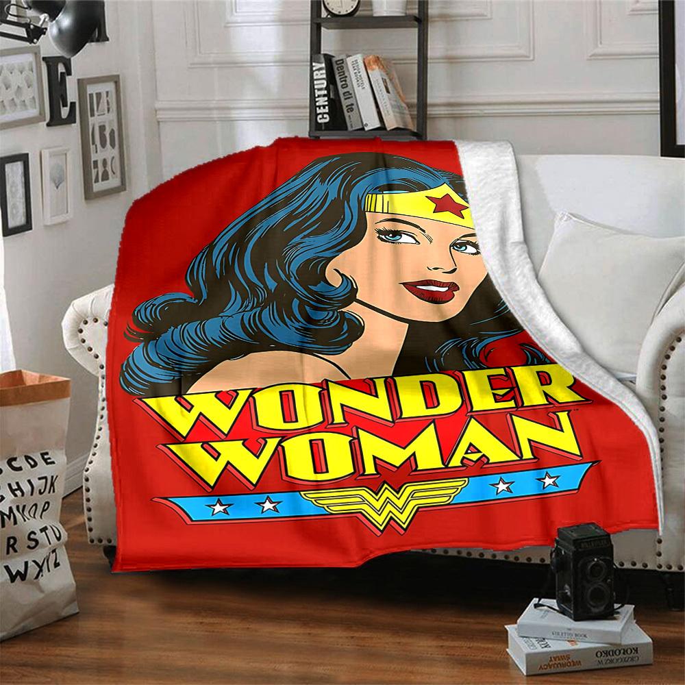 1 stuks Wonder Woman, Superhelden Deken Polyester Vezel, Comfort voor Alle Seizoenen voor Bank, Bed, Kantoor, Auto, Kamperen Ideale Huisdecoratie & Cadeau, Kantoorcomfort