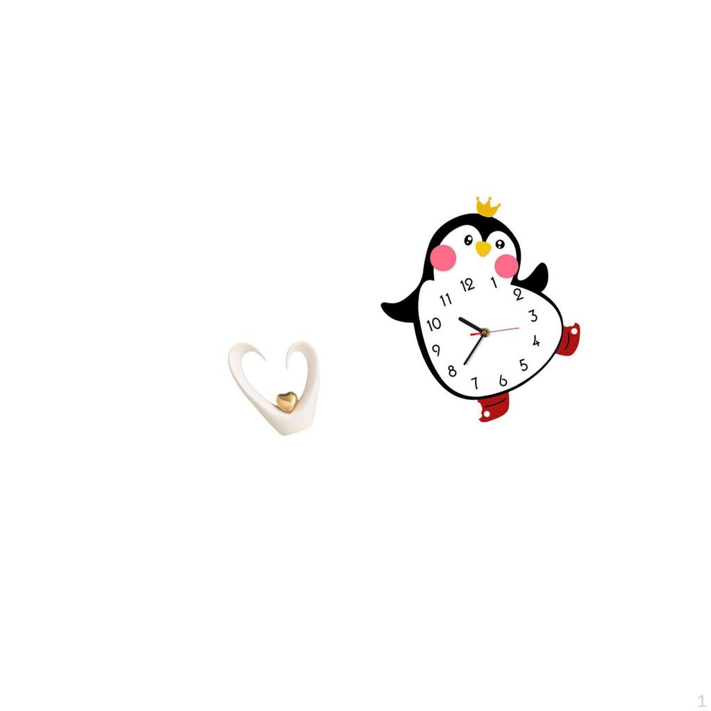 Minimalist Heart Penguin Sculpture Figurine Modern Statue Collectible Lovely Wooden Wall Clock