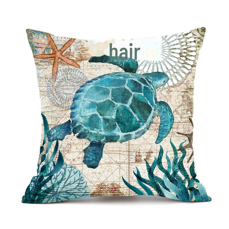 Přizpůsobitelný povlak na polštář s mořským životem: Povlak na polštář s designem želvy, mořského koníka, velryby a chobotnice.
