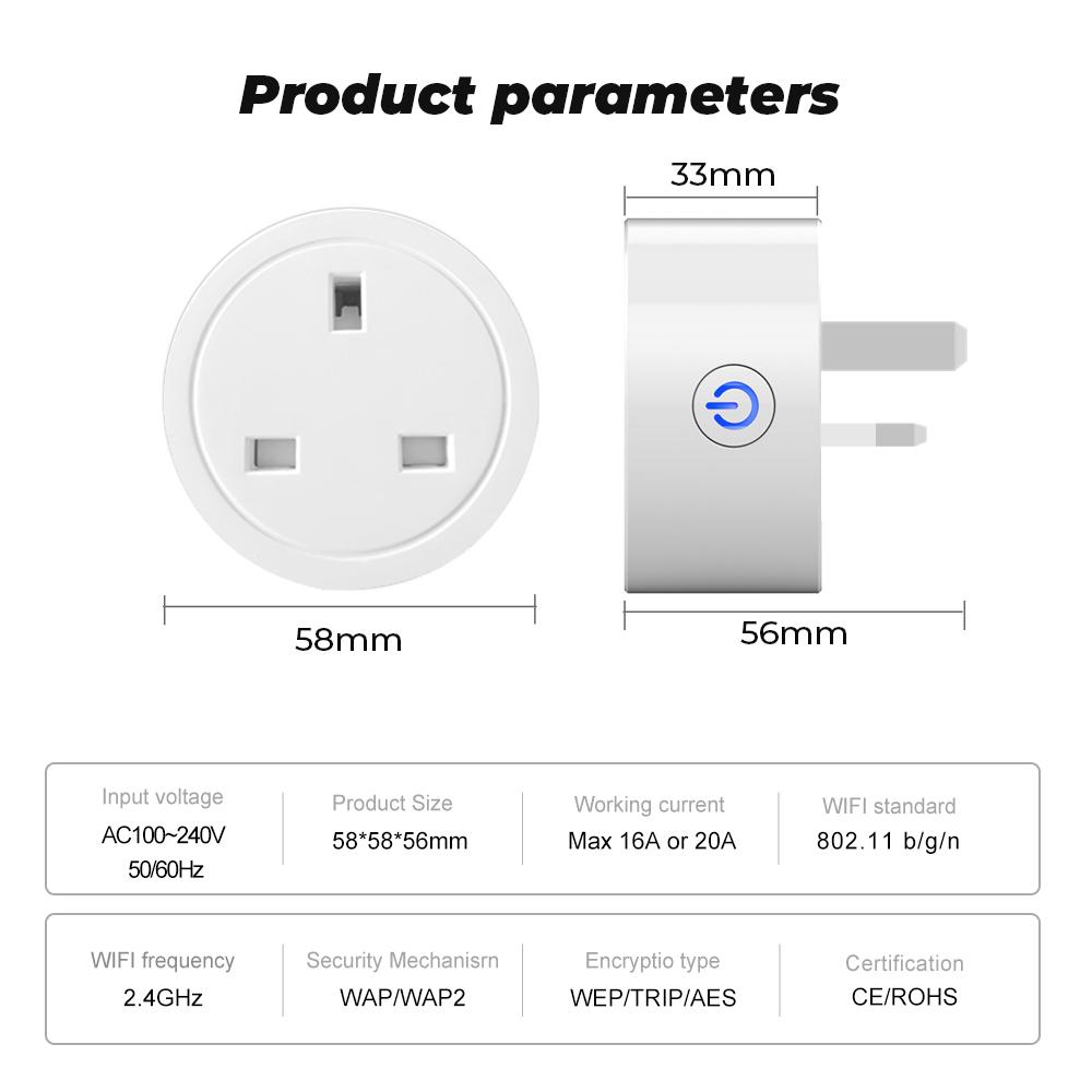 20a Tuya Smart Wifi Plug Uk Wireless Control Socket Outlet With Energy Monitering Timer Function Works With Alexa Google Home