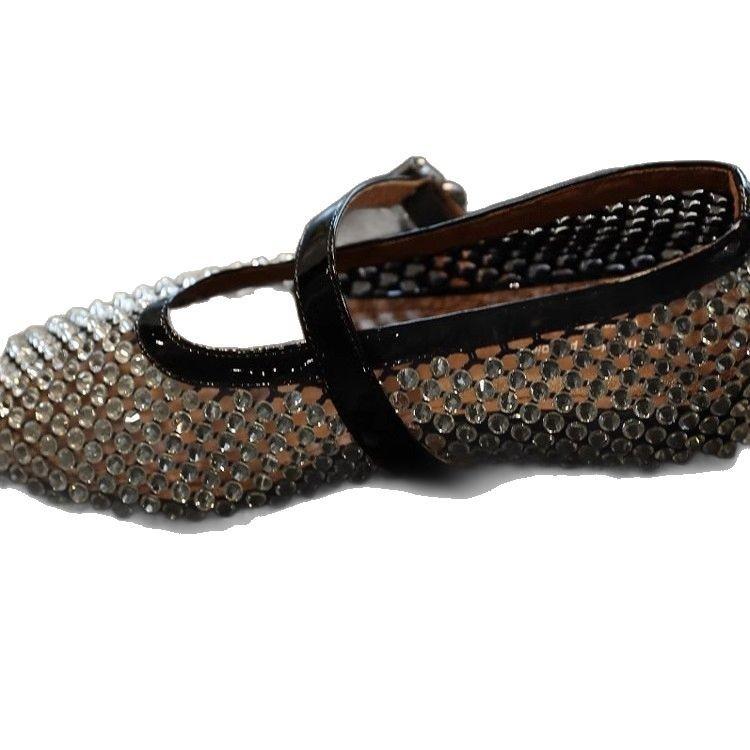 4cm Height Increase Mary Jane Mesh Shoes Ballet Shoes 2025 New Full Diamond French Beautiful Flat Shoes Women's Shoes
