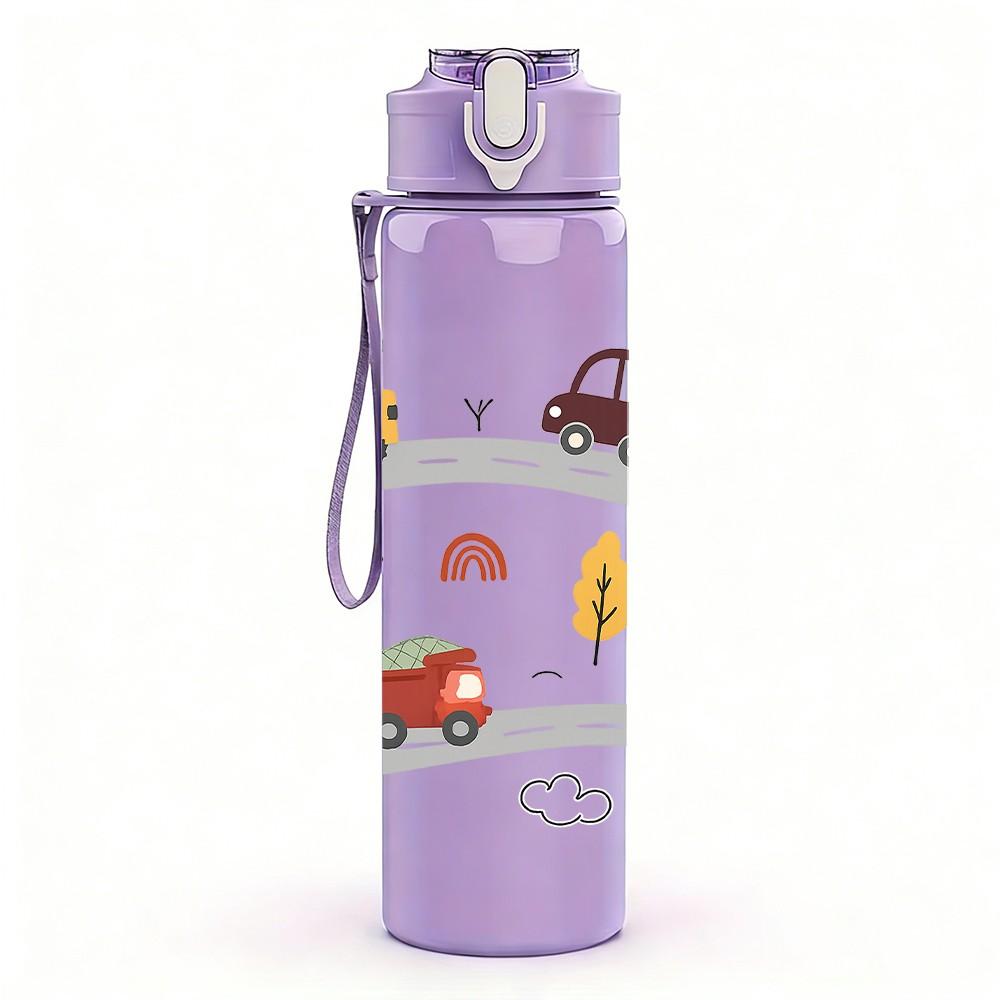 1 BOTELLA DE AGUA DE PLÁSTICO DE 750 ML con Patrón de Escena de Carretera Rural para Coche y Camión, Tapa de Pitorro abatible a Prueba de Fugas, Adecuada para Deporte, Oficina, Uso en Casa