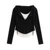 Women's Spicy Girl Faux Two-Piece Slimming Long-Sleeve Half-Zip Cropped Hoodie