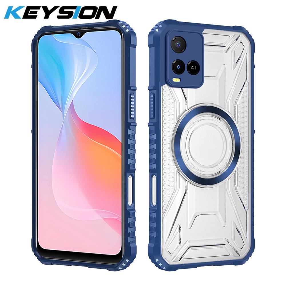 KEYSION Transparent Magnetic Case for VIVO Y21 Y21S Y21T Y33S Y33T Silicone+PC Heavy Duty Shockproof Phone Cover for VIVO T1X