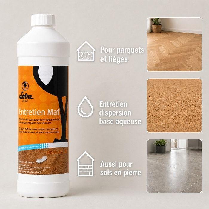 Pflege mattes Parkett, Loba FloorCare 1 Liter, Produkt für die Pflege von mattem Parkett, matter Effekt