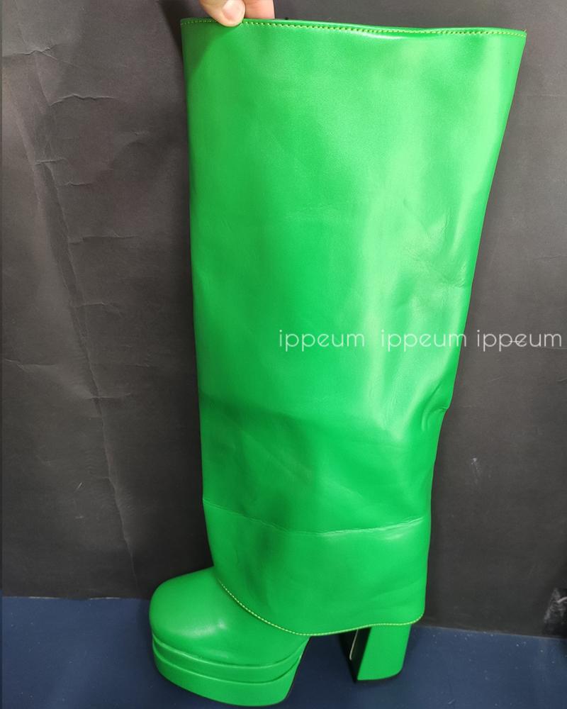 Fashion IPPEUM Fold Over Boots Women Orange Hot Pink Block Heel Knee High Plus Size 43 Platform Shoes y2k botas plataforma mujer