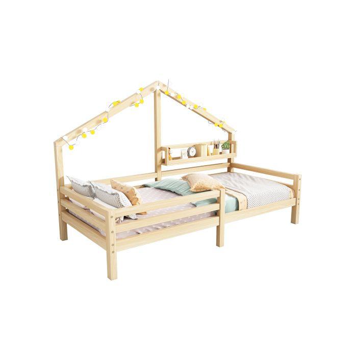 Kinderbett - MUVOE - Bett mit Regal - 90x200 cm - Massivholz - Skandinavischer Stil