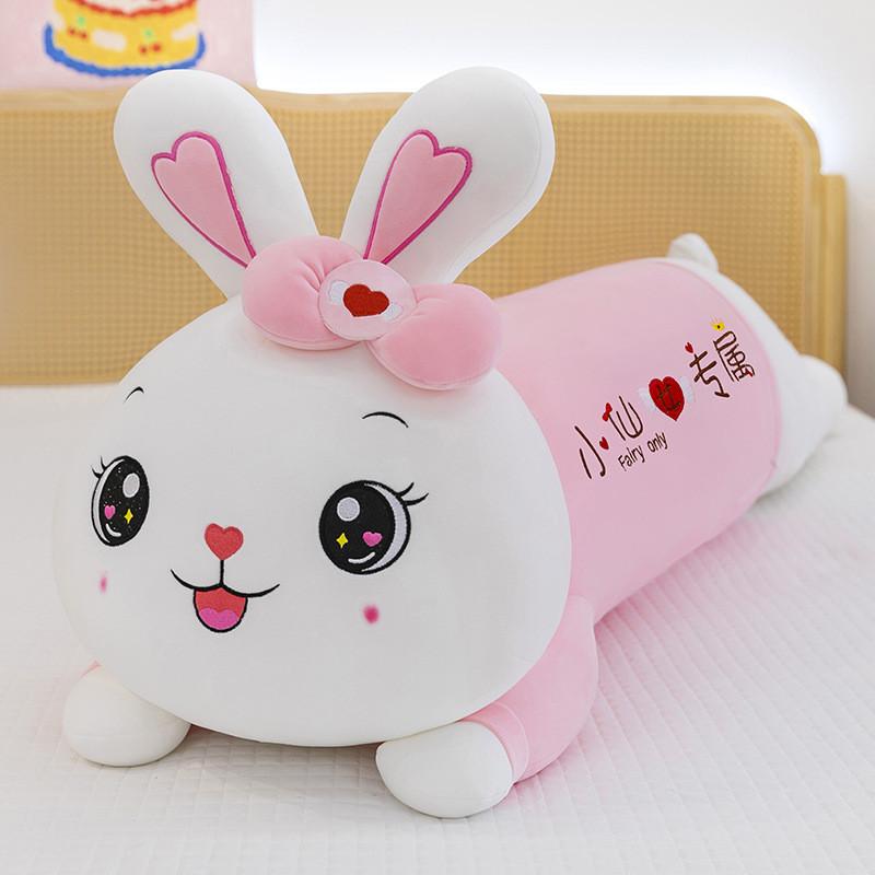 Rabbit Long Plush Toy With Bow And Embroidery Design For Kids Girls Sleep Gift