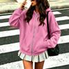 Women's Hooded Zip-Up Jacket Loose Fit Long Sleeve Color for Casual Daily Wear