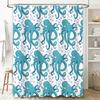 Ocean Blue Octopus Shower Curtain Waterproof Fabric Rectangular Pattern Home Decor Bathroom Accessory Large Size (216x183cm)
