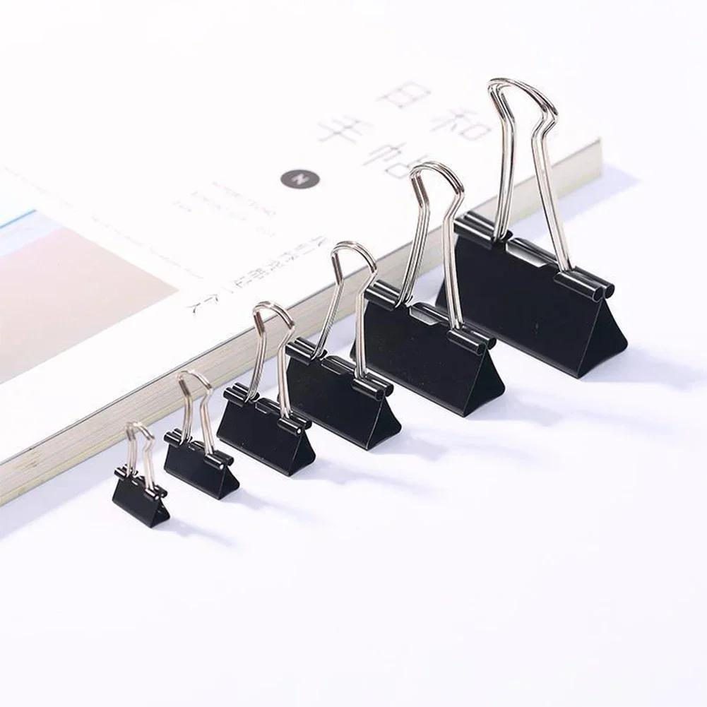 10PCS Metal Paper Clip 15mm 19mm 25mm 32mm Foldback Metal Binder Clips Black Grip Clamps Paper Document Office School Stationery