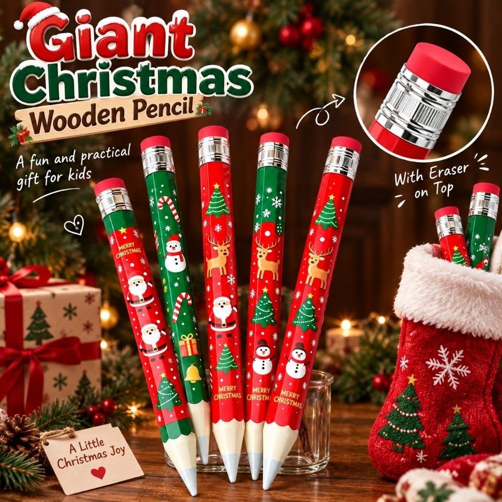 Christmas Pattern Big Pencil Wooden Christmas Giant Pencil Christmas Gift Pencil Novelty Decor