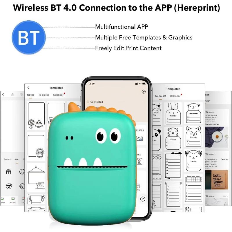 Mini impressora Bluetooth portátil HD impressão sem fio celular foto título atenção estudante erro etiqueta impressora presente