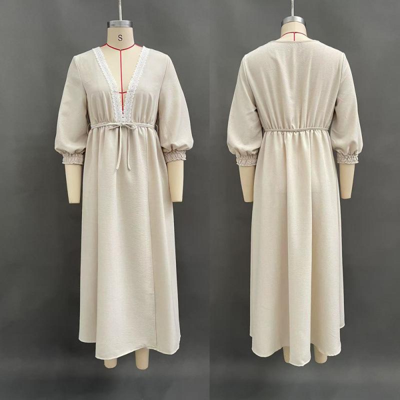 Autumn new 2026 temperament elegant deep V-neck long dress split fork European and American style dress