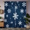 2 ks zimních závěsů se sněhovými vločkami - Tmavě modré závěsy s bílými sněhovými vločkami pro obývací pokoje a ložnice - Polyester, lze prát v pračce