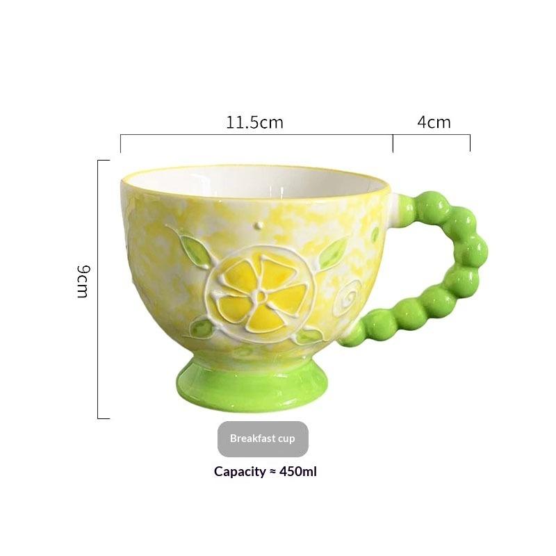 Hand-painted Ceramic Cup Cute Creative Bead Handle Breakfast Cup High Value Large Capacity Milk Oat Cup Drinking Cup