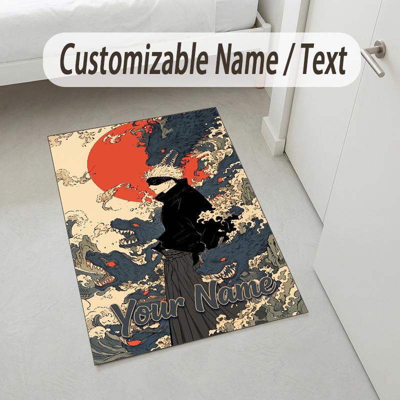 Personalized Crystal Velvet Carpet,Jujutsu Kaisen Custom Printed Name, Plush Area Rug For Home Indoor Decor
