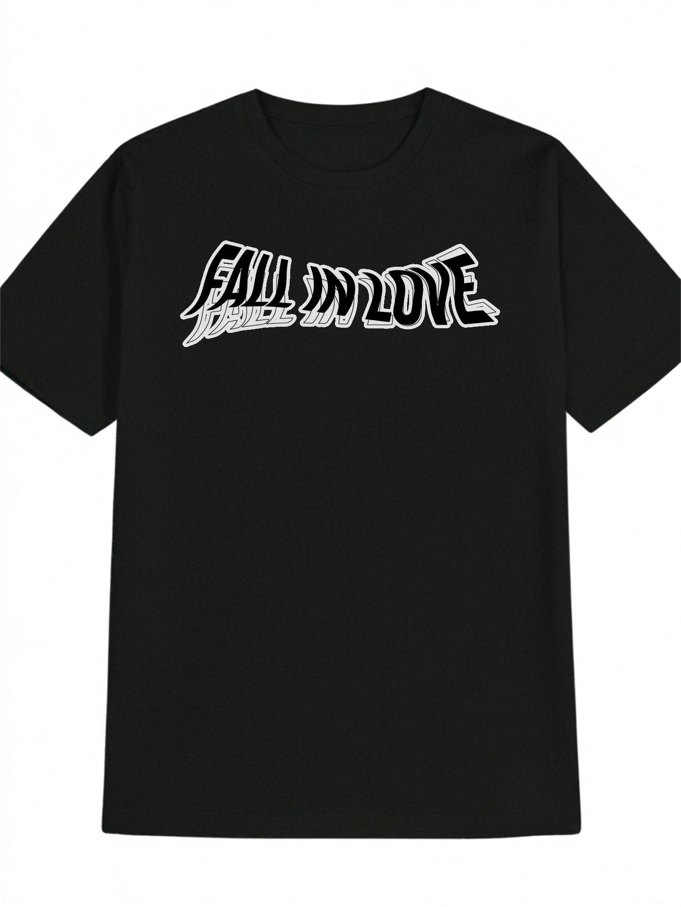 Mens Casual Versatile Crew Neck TShirt Letter Line Printed Pattern Mens Top Mens Gift S