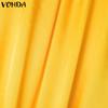 VONDA Summer Women Sleeveless Strap Solid Satin Casual Beach Loose Maxi Pleated Dress