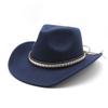 Vintage British Belt Woolen Hat Trendy Men'S And Women'S Western Cowboy Hat Big Edge Sunshade Top Hat