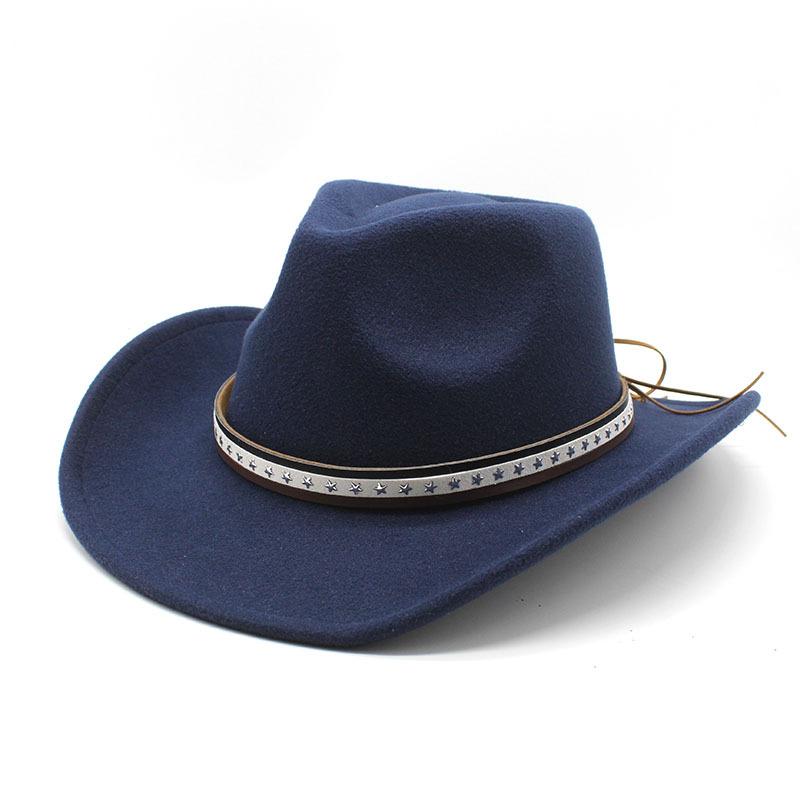 Vintage British Belt Woolen Hat Trendy Men'S And Women'S Western Cowboy Hat Big Edge Sunshade Top Hat