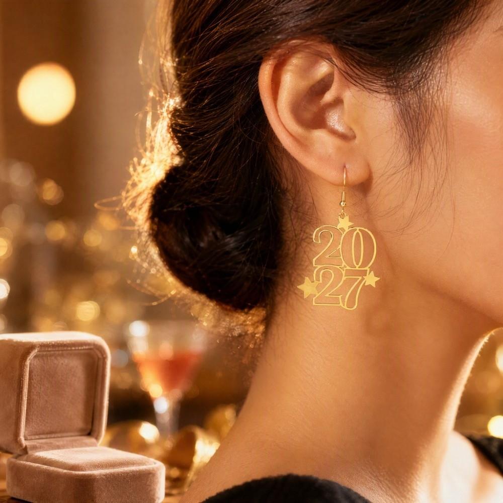 Hollowed-out Fashion 2027 Digital Earrings Elegant Stud Earrings New Year Party