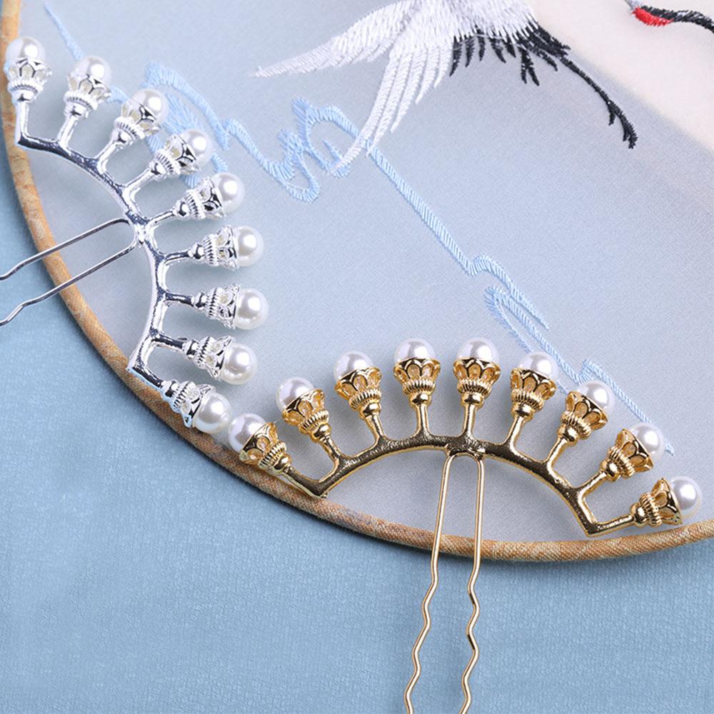 Crystal Petals Women U-shaped Zinc Zinc Alloy Hanfu Hair Sticks Pearl Row Hairpin Hair Forks Hair Accessories