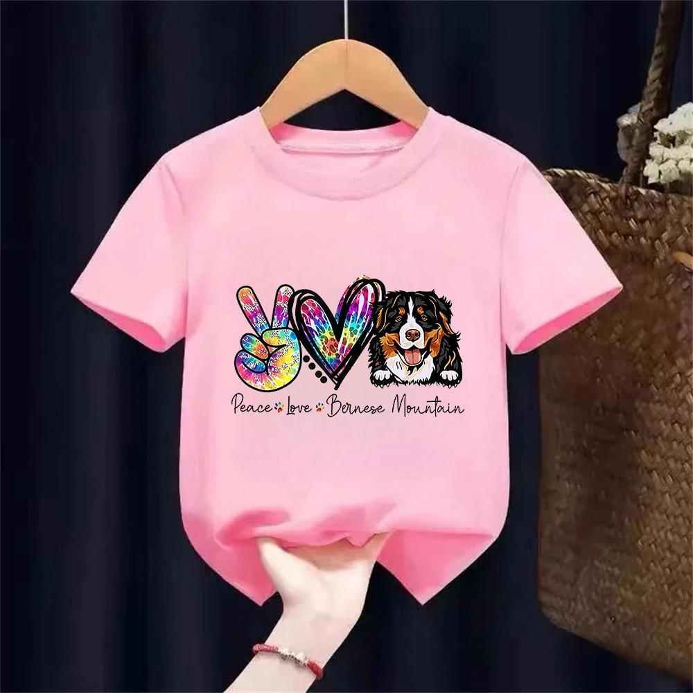 Peace Love Bernese Mountain Graphic Print T Shirt Girls Glitter Leopard Fashion Tshirt Femme Kawaii Dog Lover TShirt Women 110