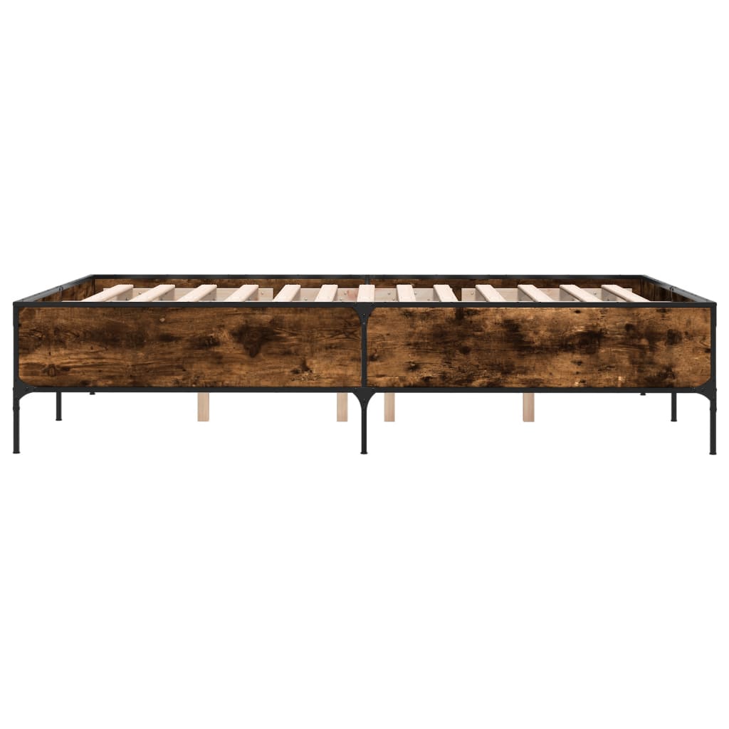 Bed Frame in Smoked Oak 135 x 190 cm Made of Wood Based Panel and Metal