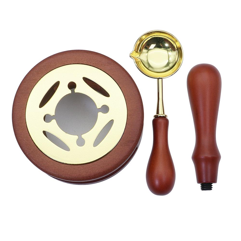Wax Seal Melting Furnace Set with Handle & Spoon - Wooden Granule Furnace for Crafting